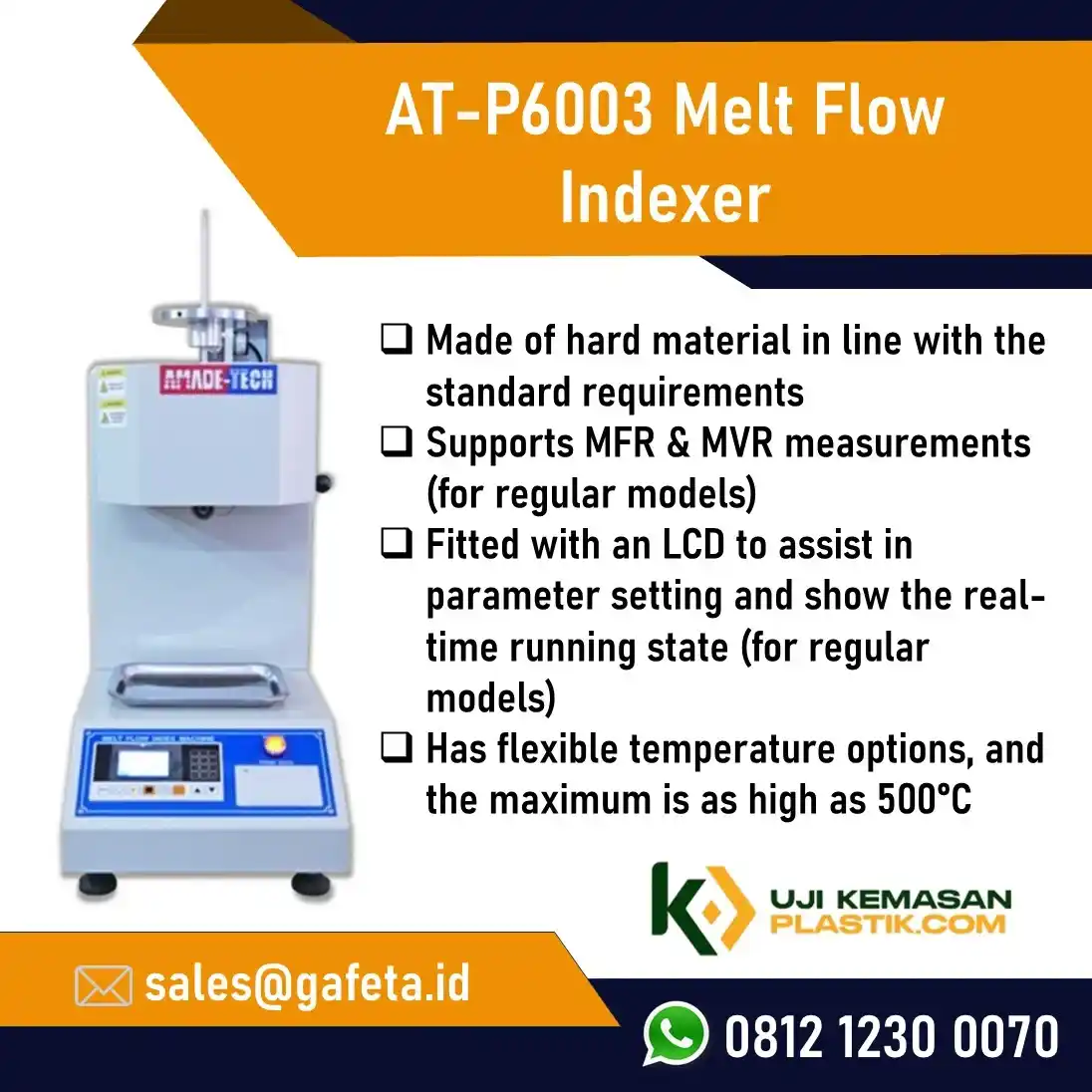 Jual Melt Flow Indexer (MFI) – Alat Ukur Melt Flow Rate Kemasan Plastik