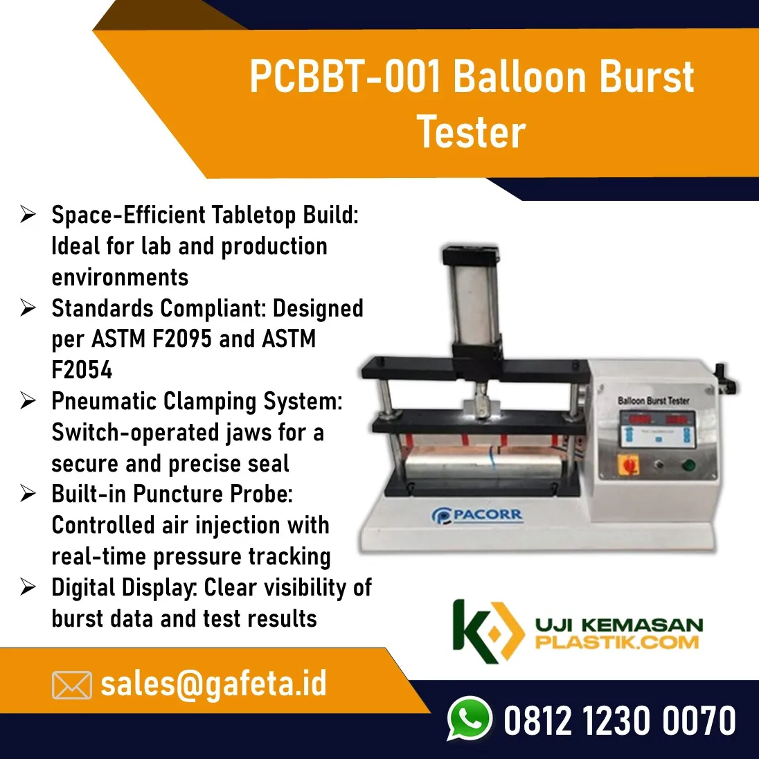 Balloon Burst Tester PCBBT-001 untuk Uji Seal Kemasan